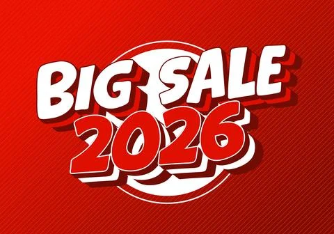 Bold red and white text reading Big Sale 2026 on dynamic background. Stock Illustration