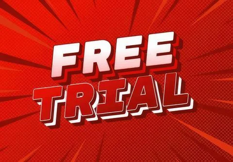Bold red and white text saying free trial on a vibrant background Stock Illustration
