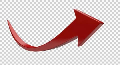 A bold red arrow pointing upwards with a curved tail at the bottom. isolate.. Stock Photos