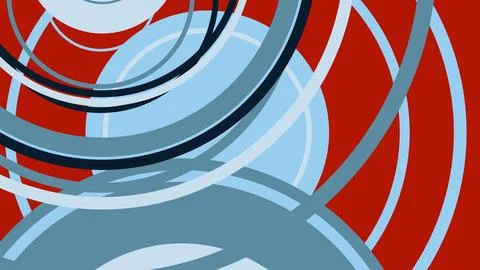 Bold red backdrop with overlapping light and dark blue circular rings and arc Illustrazione stock