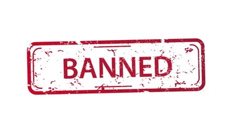 Bold red banned stamp appears across three frames Stock Footage 330768448