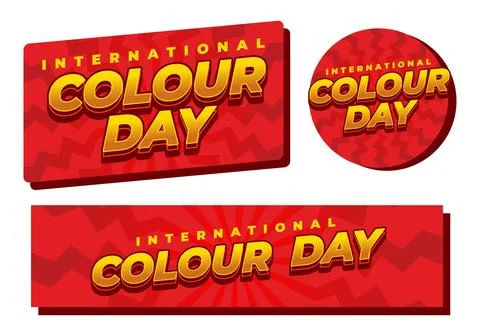 Bold red banners and button designs reading international colour day in lar.. Illustrazione stock