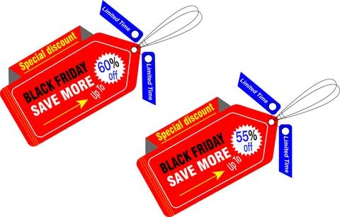 Bold red Black Friday tag with 60% off promo label and hanging strap Stock Illustration