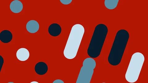 A bold red canvas featuring scattered blue and navy rounded rods and circular Illustrazione stock