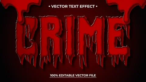Bold Red Crime Text Effect with Dripping Blood and Vector File Illustrazione stock