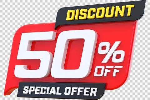 Bold red discount sign featuring 50 percent off special offer Stock Illustration