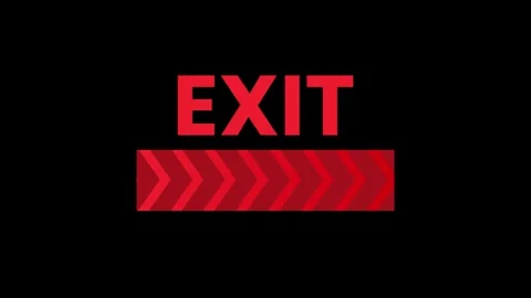 Bold red exit text sign arrow animation isolated on black background Stock Footage 332597376