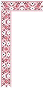 Bold red geometric ornaments create an L-shaped corner border on white, lea.. Stock Illustration