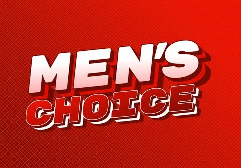 Bold red graphic with 3d white and red text reading mens choice on textured.. Illustrazione stock