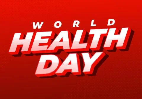 Bold red graphic with 3d white and red text reading world health day on a g.. 스톡 일러스트