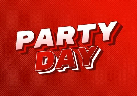 Bold red graphic with 3d white and red text party day on patterned background Stock Illustration