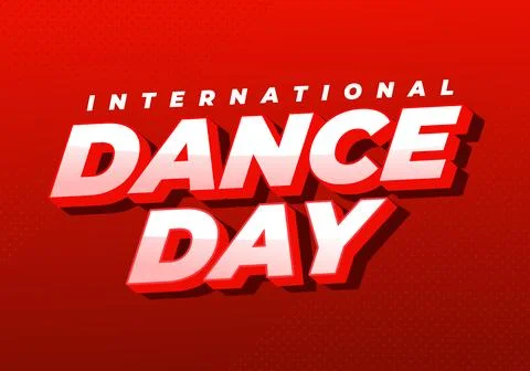 Bold red graphic with 3d white and red text reading international dance day.. Stock Illustration