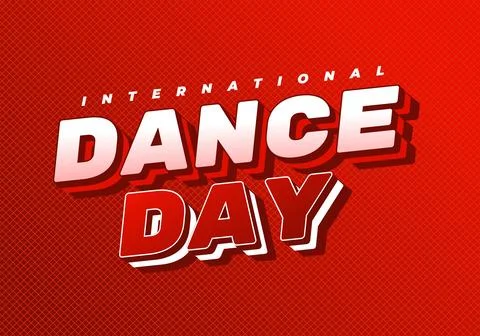 Bold red graphic with 3D white and red text reading international dance day.. Illustrazione stock