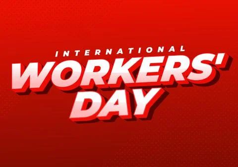 Bold red graphic with 3d white and red text reading international workers d.. 스톡 일러스트