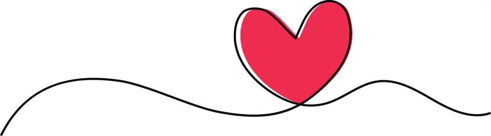 A bold red heart with continuous line art drawing Stock Illustration