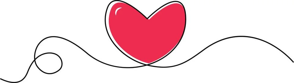 A bold red heart with continuous line art drawing Ilustração Stock