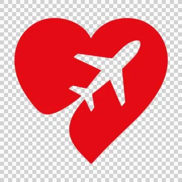 Bold Red Heart Shape With Silhouette Airplane Inside Symbolizing Love For Travel Stock Illustration
