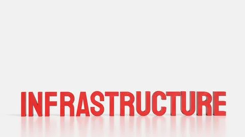Bold Red Infrastructure Text in 3D on White Background. Stock Illustration
