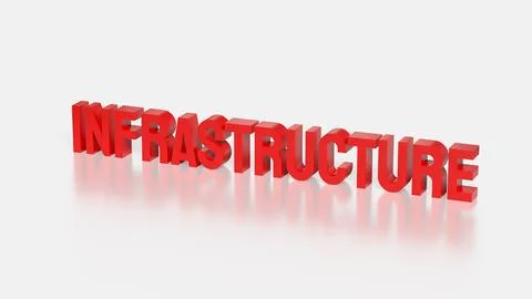 Bold Red Infrastructure Text in 3D on White Background. Stock Illustration