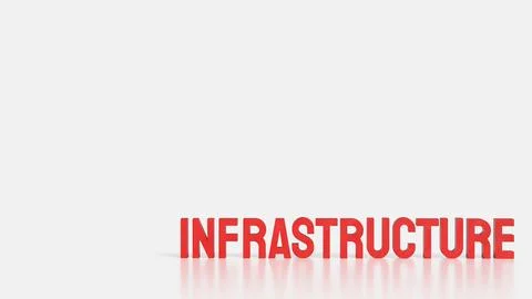Bold Red Infrastructure Text in 3D on White Background. Stock Illustration