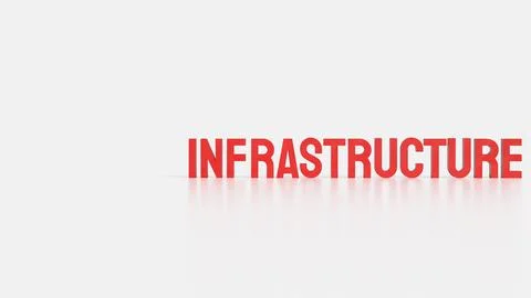 Bold Red Infrastructure Text in 3D on White Background. Stock Illustration