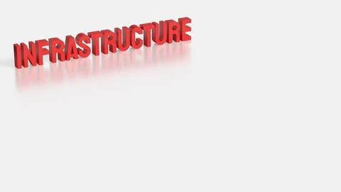 Bold Red Infrastructure Text in 3D on White Background. Stock Illustration