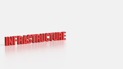 Bold Red Infrastructure Text in 3D on White Background. Stock Illustration