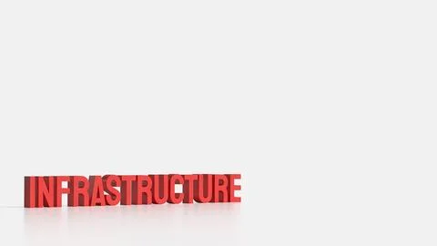Bold Red Infrastructure Text in 3D on White Background. Stock Illustration