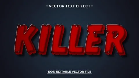 Bold red killer text effect with white outline on dark background, vector e.. Illustrazione stock