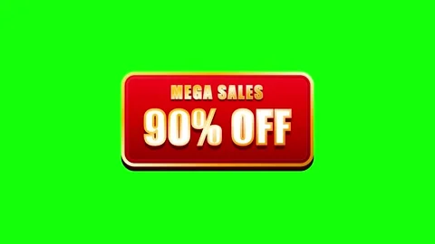 Bold red mega sales 90 percent off sign with golden trim and shadow on gree.. 動画素材 336364946