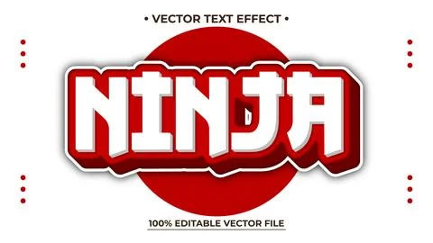 Bold Red Ninja Text Effect with White Shadow and Editable Vector File Stock Illustration