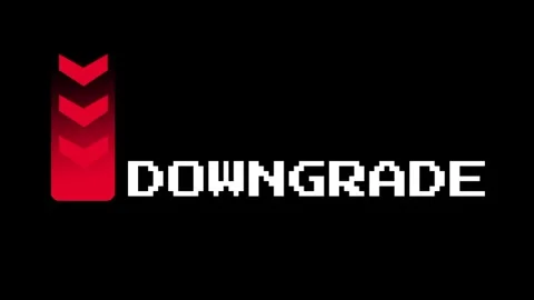 Bold Red Pixel Font DOWNGRADE with Downward Arrow Icons Stock Footage 337390852