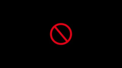 Bold red prohibition sign animation with minimalist stop icon on dark backg.. Stock-Footage 336657764