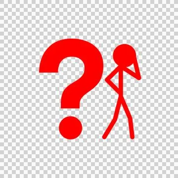Bold red question mark symbol with thinking stick figure Stock Illustration