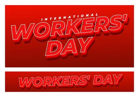 Bold red retro text reading WORKERS DAY with International above two horizo.. Ilustração Stock