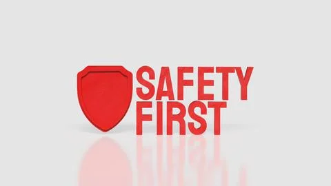 Bold Red Safety First Sign with Protective Shield and Copy Space 3d render. Stock Illustration