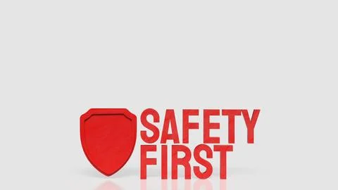 Bold Red Safety First Sign with Protective Shield and Copy Space 3d render. Stock Illustration