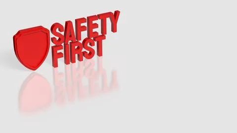 Bold Red Safety First Sign with Protective Shield and Copy Space 3d render. Stock Illustration