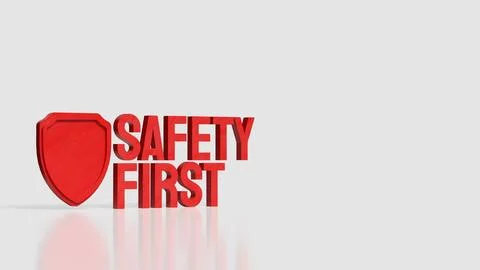 Bold Red Safety First Sign with Protective Shield and Copy Space 3d render. Stock Illustration