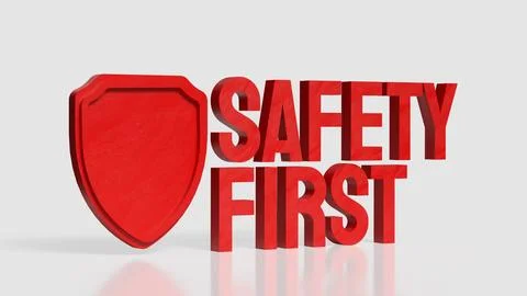 Bold Red Safety First Sign with Protective Shield and Copy Space 3d render. Stock Illustration