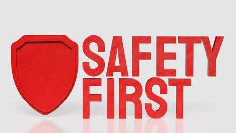 Bold Red Safety First Sign with Protective Shield and Copy Space 3d render. Ilustração Stock