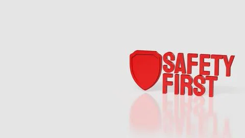 Bold Red Safety First Sign with Protective Shield and Copy Space 3d render. Ilustração Stock