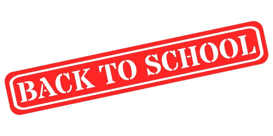 Bold red stamp declares return to school with white stencil font Stock Illustration