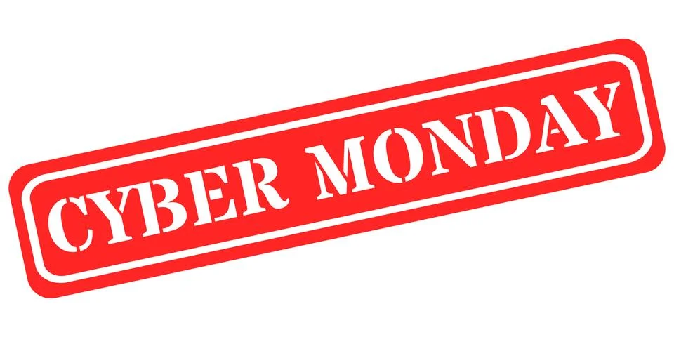 Bold red stamp featuring white text that says cyber monday Stock Illustration
