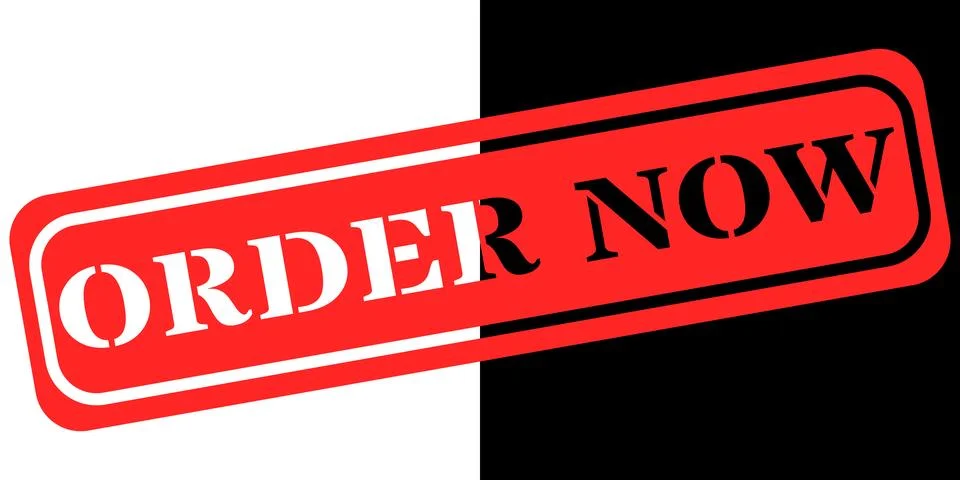 Bold red stamp with white text declaring order now Stock Illustration