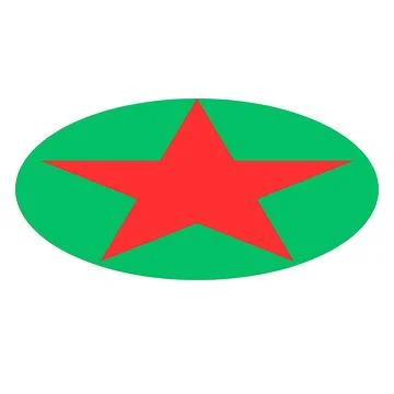 Bold red star centered within a vibrant green oval against a white background Illustrazione stock