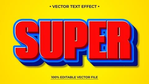 Bold red "SUPER" text effect with blue outline on vibrant yellow background Stock Illustration
