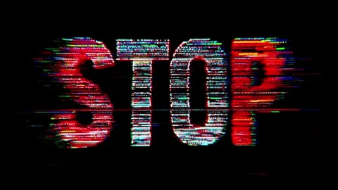 Bold red text alternates with a glitch effect on a black background. Each frame Stock Footage 318454691