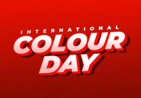 Bold red themed graphic text reading international colour day with 3D white.. Stock Illustration