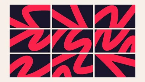 Bold Red Wavy Abstract Dark Canvas Background Set Stock Illustration